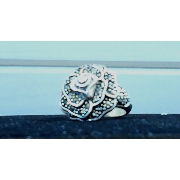 Vintage 925 Thailand Silver Marcasite Ring Rose Design Sz 6 - Picture 3 of 6